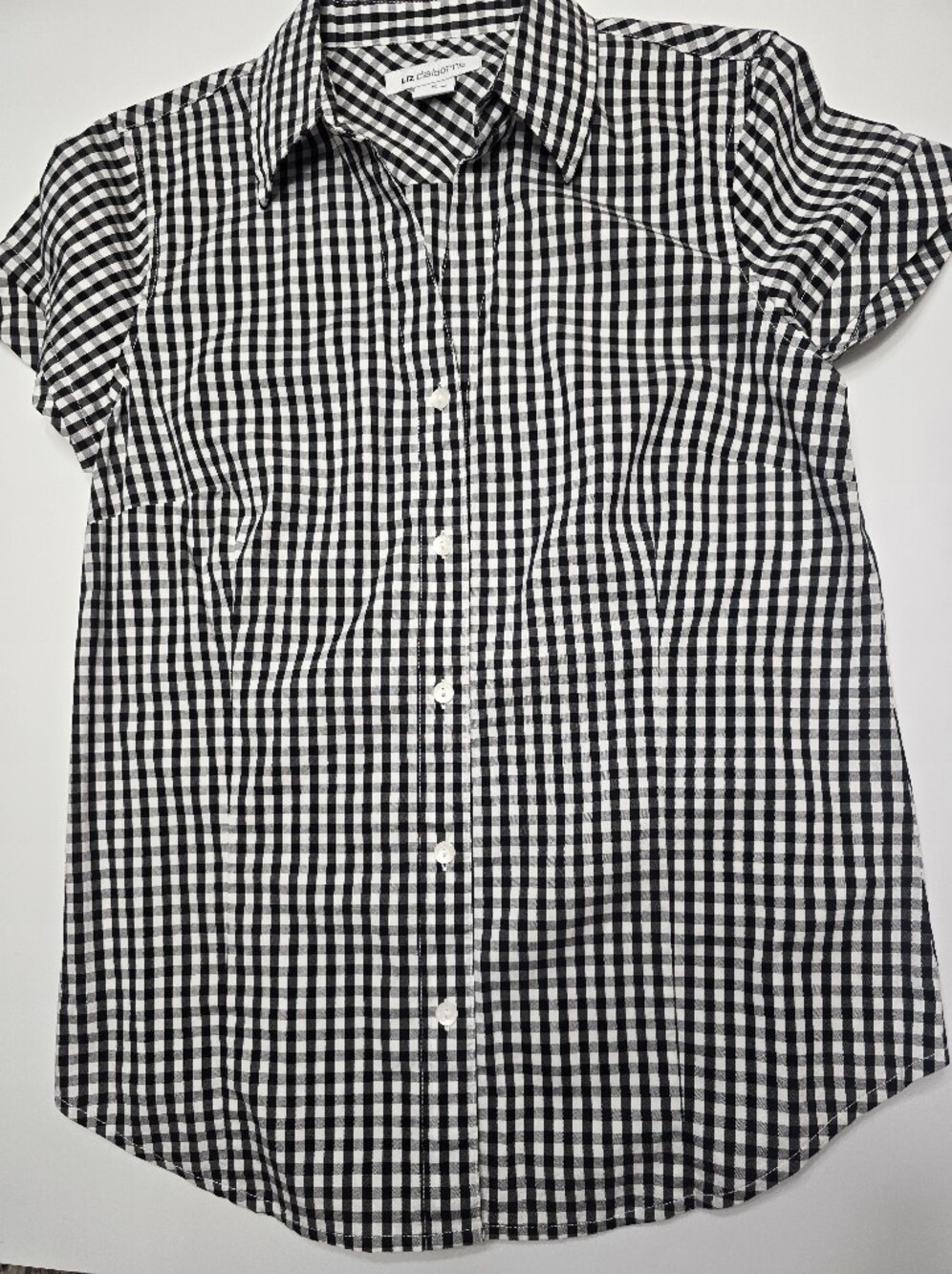 Liz Claiborne Black and White Gingham Short Sleeve Button-Down Shirt
